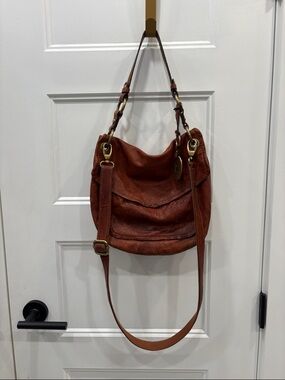 Fossil Long Live Vintage 1954 Brown Leather Shoulder Bag Purse Duffle Hobo